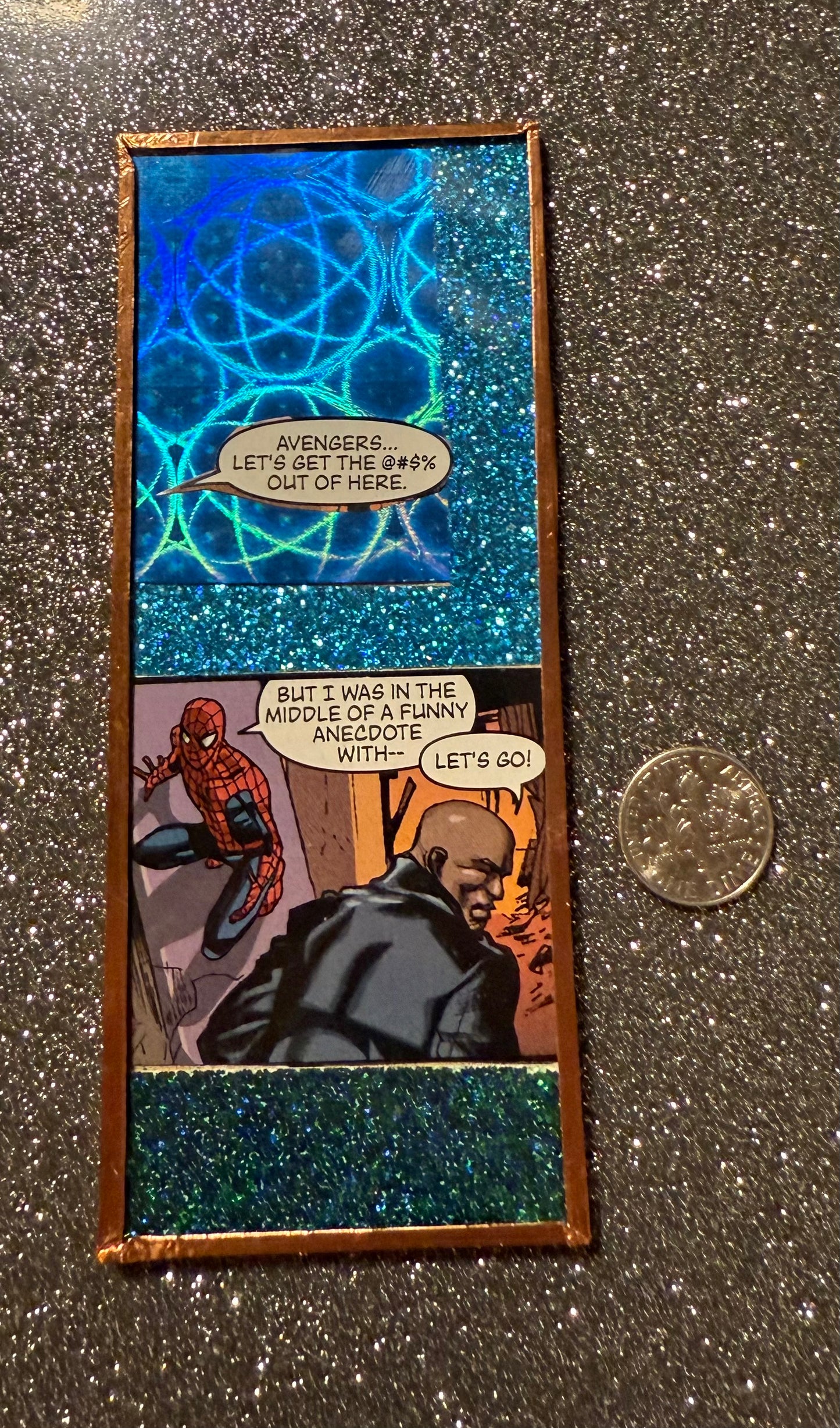 Blue glitter Spidey and Avengers magnet