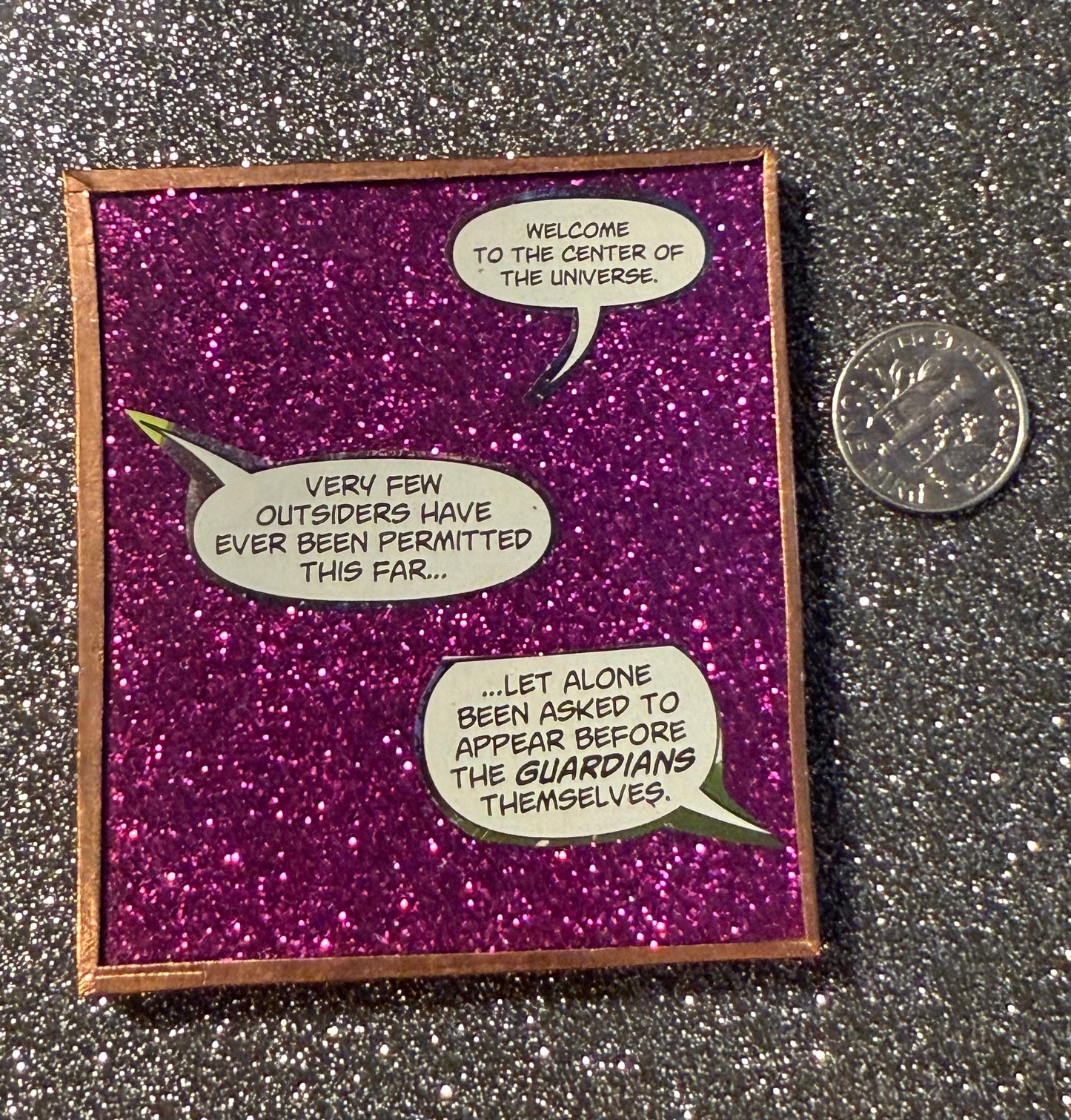 Purple glitter "center of the universe" handmade magnet