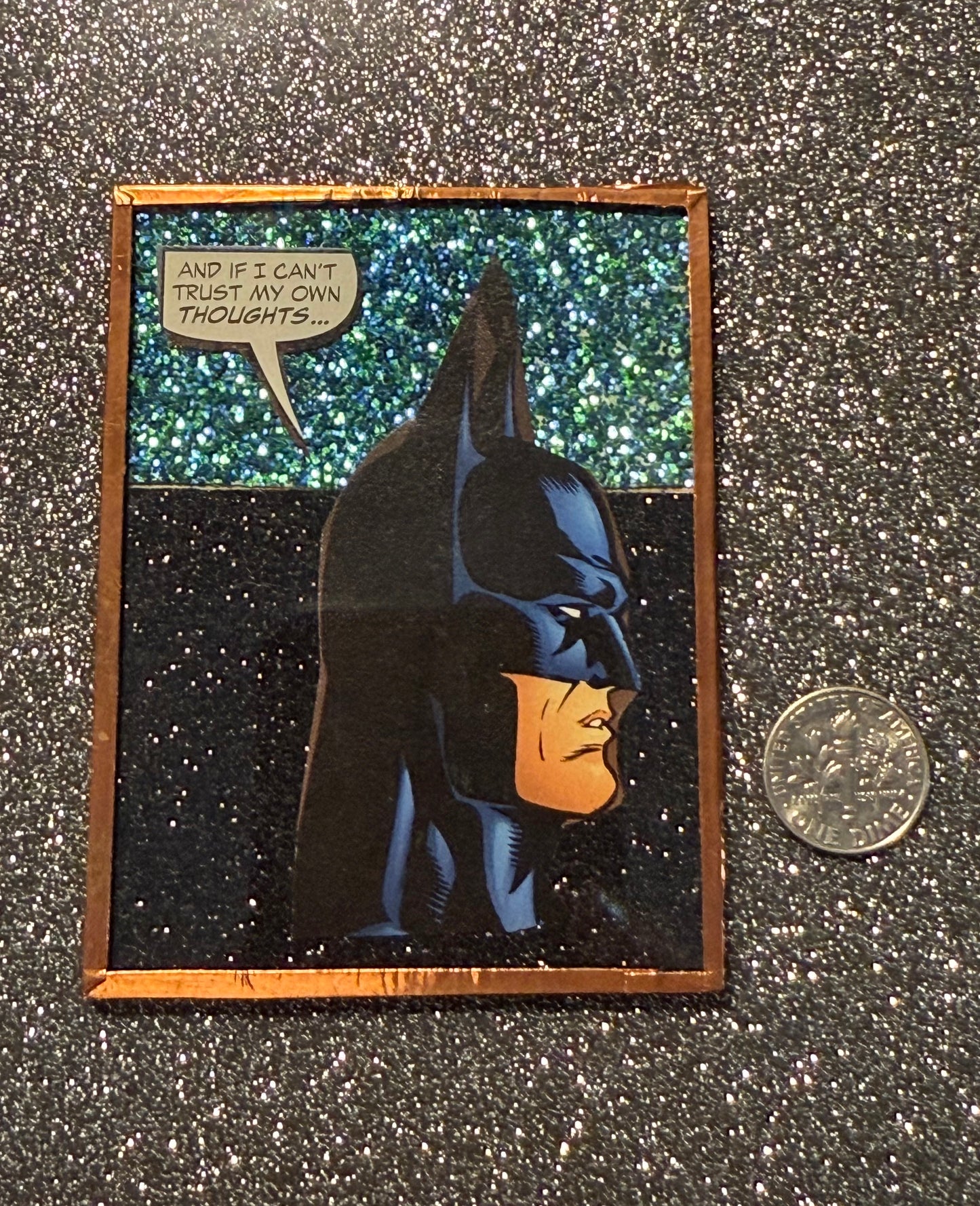 Seafoam glitter Batman "thoughts" magnet