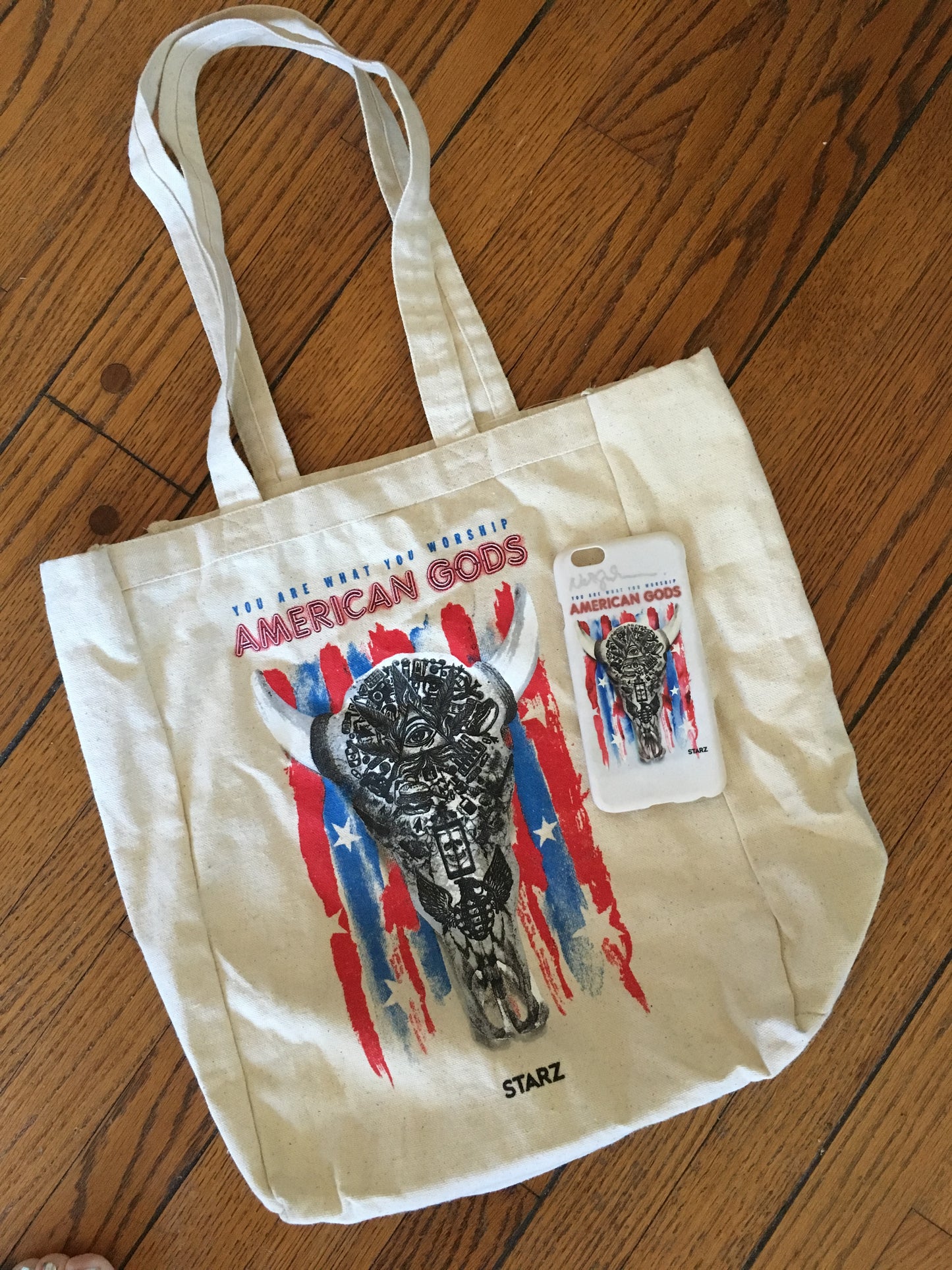 RARE! American Gods/Starz promo tote bag + signed-by-Neil phone case