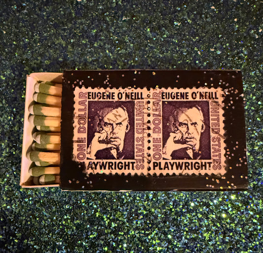 Vintage stamp glitter matchbox magnet:1967  Eugene O'Neill stamps