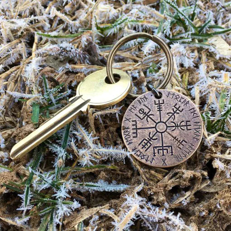 VEGVISIR NORSE COMPASS BRONZE KEYRING