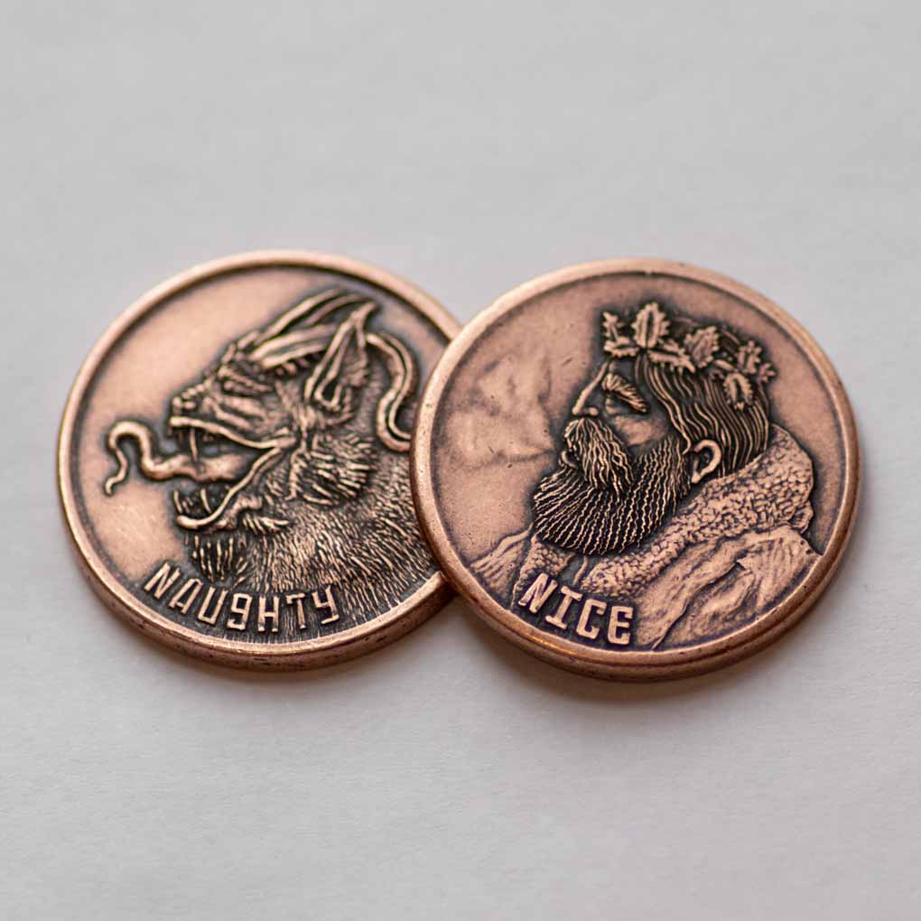 Naughty or Nice Decision Maker - Krampus and Santa Copper Coin